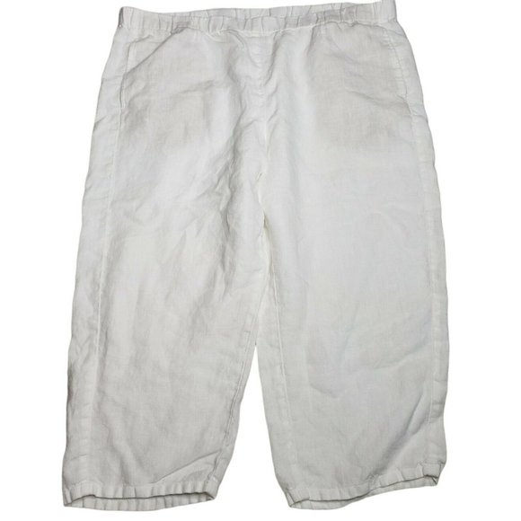 J. Jill Women's Size L Wide Leg Beach Comber 100% Linen Pants White Pockets - Picture 6 of 9